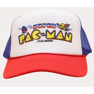 SUPER PAC-MAN Arcade Game Hat Vintage Trucker Hat Snap Back Adjustable.